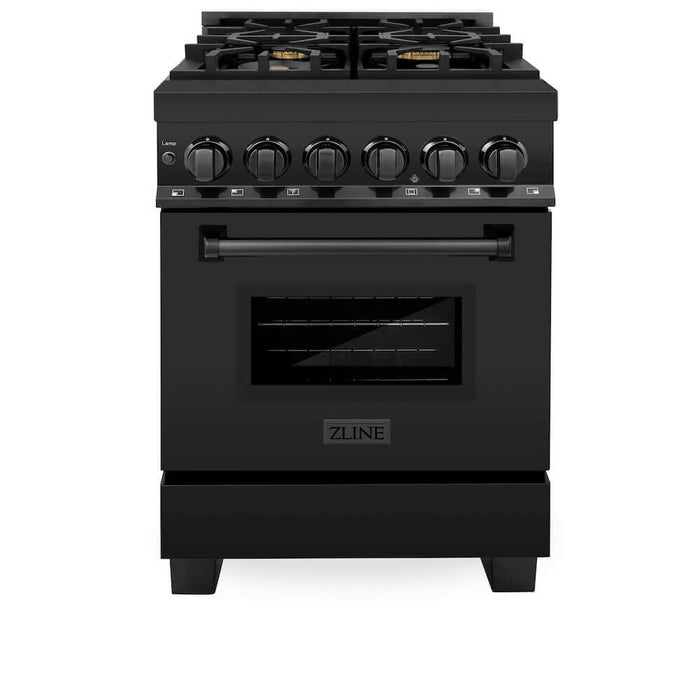 ZLINE 24 in. 2.8 cu. ft. Legacy Dual Fuel Range with Gas Cooktop and Electric Convection Oven in Black Stainless Steel with 4 Brass Burners (RAB-BR-24)