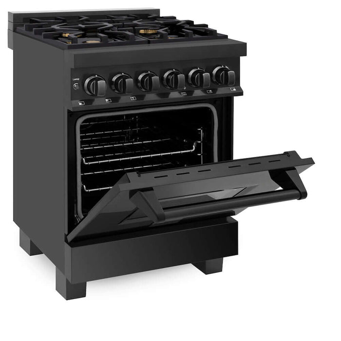 ZLINE 24 in. 2.8 cu. ft. Legacy Dual Fuel Range with Gas Cooktop and Electric Convection Oven in Black Stainless Steel with 4 Brass Burners (RAB-BR-24)