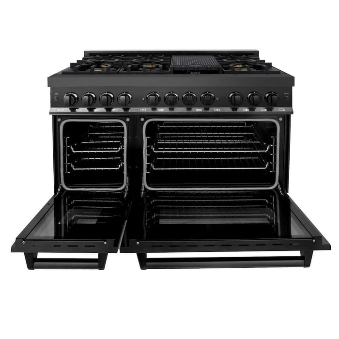 ZLINE 48 in. 6.0 cu. ft. Dual Fuel Range with Gas Stove and Electric Oven in Black Stainless Steel with Brass Burners (RAB-BR-48)