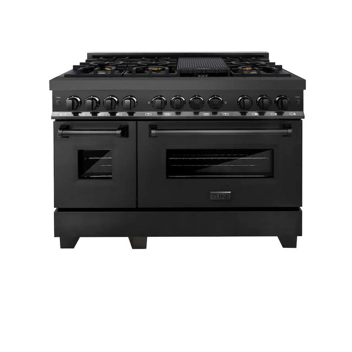 ZLINE 48 in. Kitchen Package with Black Stainless Steel Dual Fuel Range, Range Hood, Microwave Drawer and Dishwasher(4KP-RABRH48-MWDW)