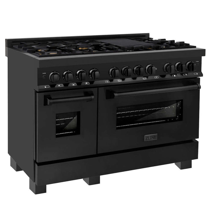 ZLINE 48 in. 6.0 cu. ft. Dual Fuel Range with Gas Stove and Electric Oven in Black Stainless Steel with Brass Burners (RAB-BR-48)