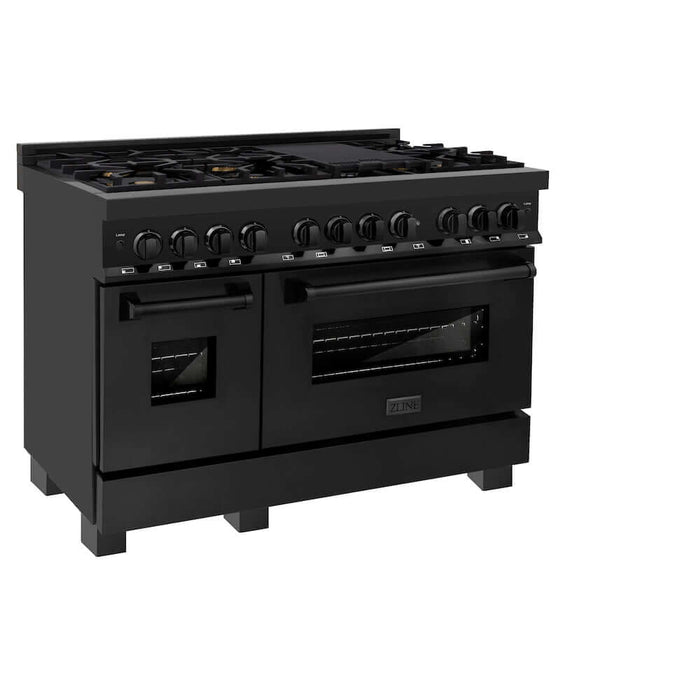 ZLINE 48 in. 6.0 cu. ft. Dual Fuel Range with Gas Stove and Electric Oven in Black Stainless Steel with Brass Burners (RAB-BR-48)