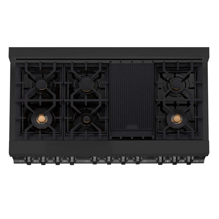 ZLINE 48 in. 6.0 cu. ft. Dual Fuel Range with Gas Stove and Electric Oven in Black Stainless Steel with Brass Burners (RAB-BR-48)