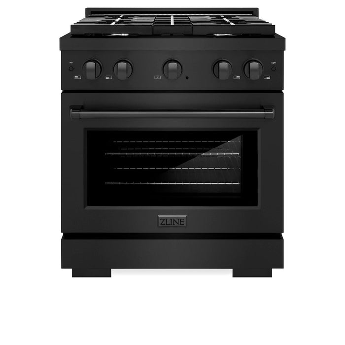 ZLINE 30 in. 4.2 cu. ft. Paramount Dual Fuel Range with 4 Burner Gas Cooktop and Electric Convection Oven in Black Stainless Steel (SDRB-30)