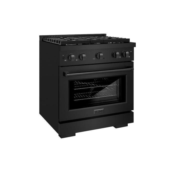 ZLINE 30 in. 4.2 cu. ft. Paramount Dual Fuel Range with 4 Burner Gas Cooktop and Electric Convection Oven in Black Stainless Steel (SDRB-30)