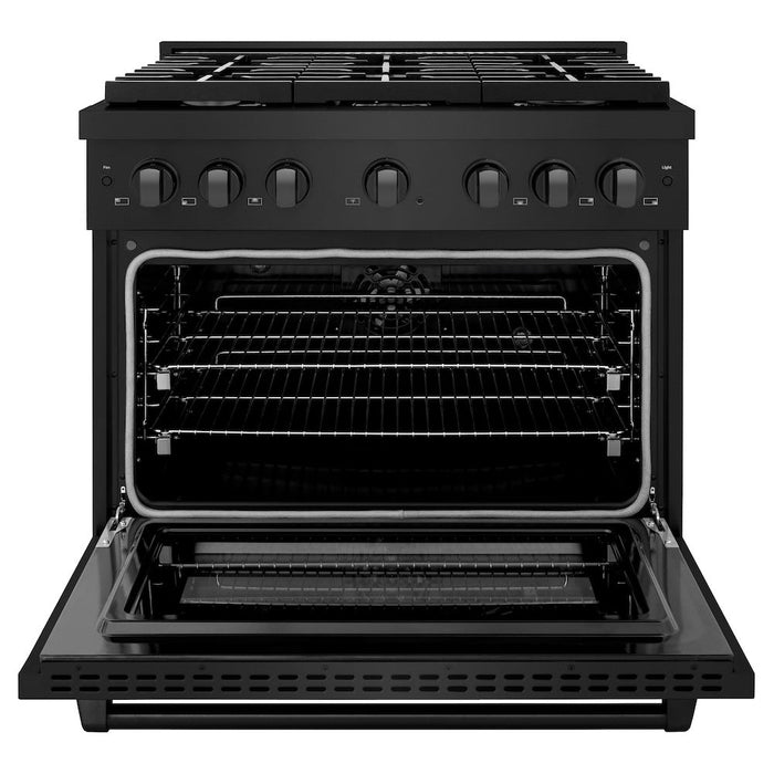 ZLINE 36 in. 5.2 cu. ft. Paramount Dual Fuel Range with 6 Burner Gas Cooktop and Electric Convection Oven in Black Stainless Steel (SDRB-36)