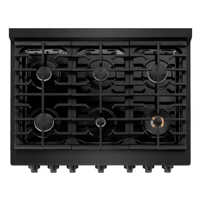 ZLINE 36 in. 5.2 cu. ft. Paramount Dual Fuel Range with 6 Burner Gas Cooktop and Electric Convection Oven in Black Stainless Steel (SDRB-36)