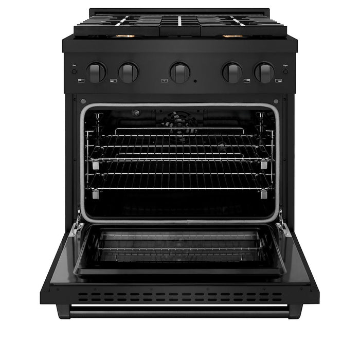 ZLINE 30 in. 4.2 cu. ft. Paramount Dual Fuel Range with Gas Cooktop and Electric Convection Oven in Black Stainless Steel with 4 Brass Burners (SDRB-BR-30)