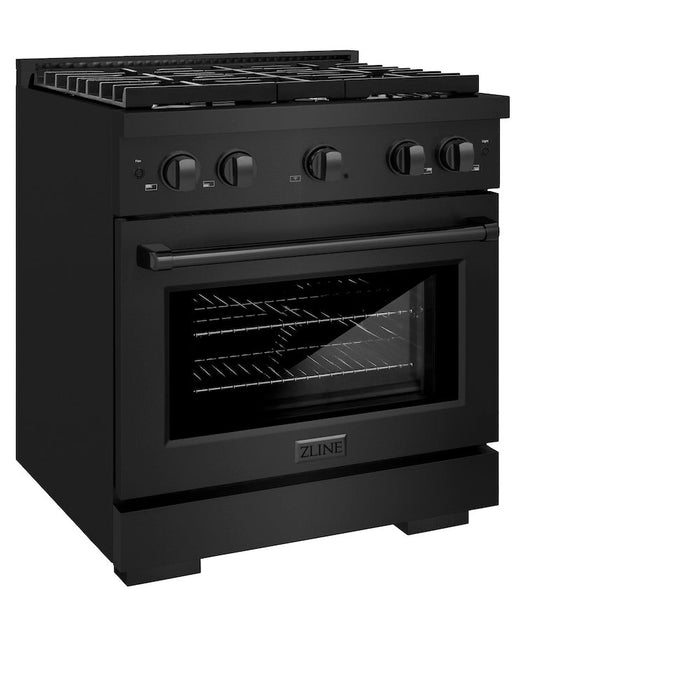 ZLINE 30 in. 4.2 cu. ft. Paramount Gas Range with 4 Burner Cooktop and Convection Gas Oven in Black Stainless Steel (SGRB-30)