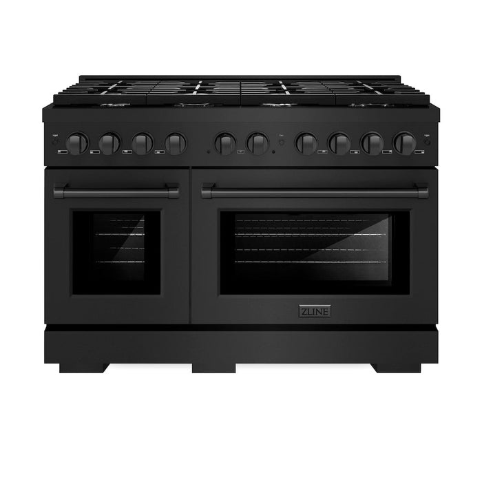 ZLINE 48 in. 6.7 cu. ft. Paramount Double Oven Gas Range with 8 Burner Cooktop in Black Stainless Steel (SGRB-48)