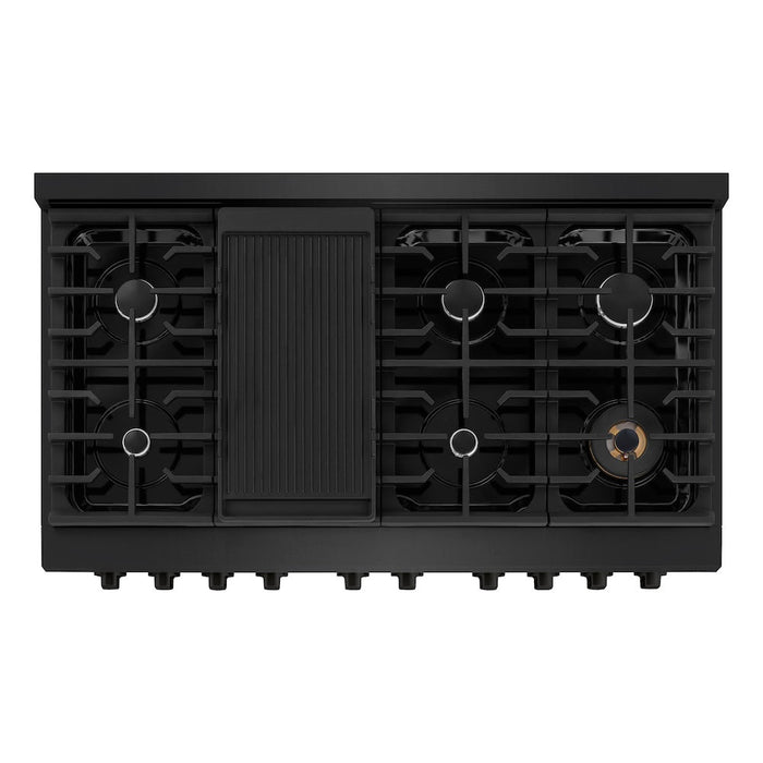 ZLINE 48 in. 6.7 cu. ft. Paramount Double Oven Gas Range with 8 Burner Cooktop in Black Stainless Steel (SGRB-48)