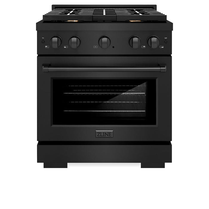 ZLINE 30 in. 4.2 cu. ft. Paramount Gas Range with Convection Gas Oven in Black Stainless Steel with 4 Brass Burners (SGRB-BR-30)