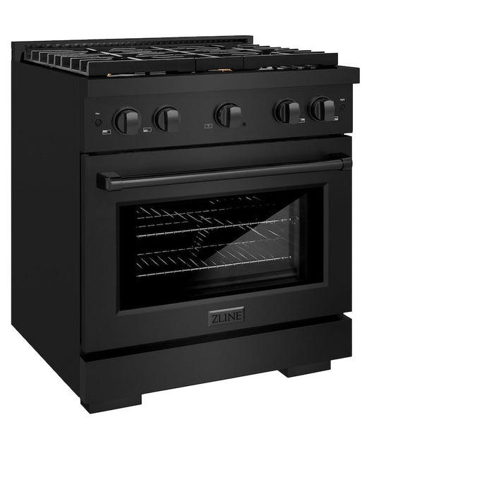 ZLINE 30 in. 4.2 cu. ft. Paramount Gas Range with Convection Gas Oven in Black Stainless Steel with 4 Brass Burners (SGRB-BR-30)