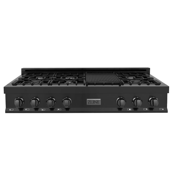 ZLINE 48 in. Porcelain Gas Rangetop in Black Stainless Steel with 7 Gas Brass Burners and Griddle (RTB-48)