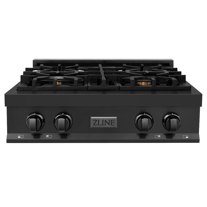 ZLINE 30 in. Porcelain Gas Rangetop in Black Stainless Steel with 4 Brass Burners (RTB-BR-30)