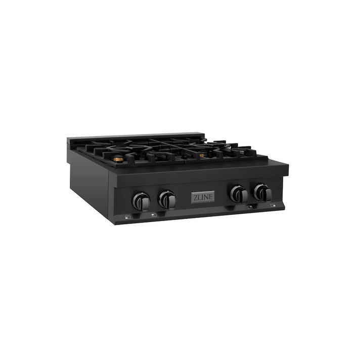 ZLINE 30 in. Porcelain Gas Rangetop in Black Stainless Steel with 4 Brass Burners (RTB-BR-30)