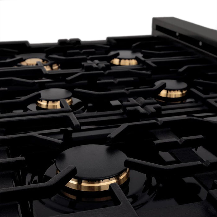 ZLINE 36 in. Porcelain Gas Rangetop in Black Stainless Steel with 6 Gas Brass Burners (RTB-BR-36)