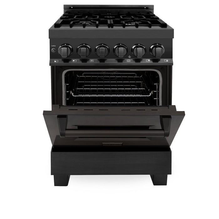 ZLINE 24 in. 2.8 cu. ft. Legacy Dual Fuel Range with 4 Burner Gas Cooktop and Electric Convection Oven in Black Stainless Steel (RAB-24)