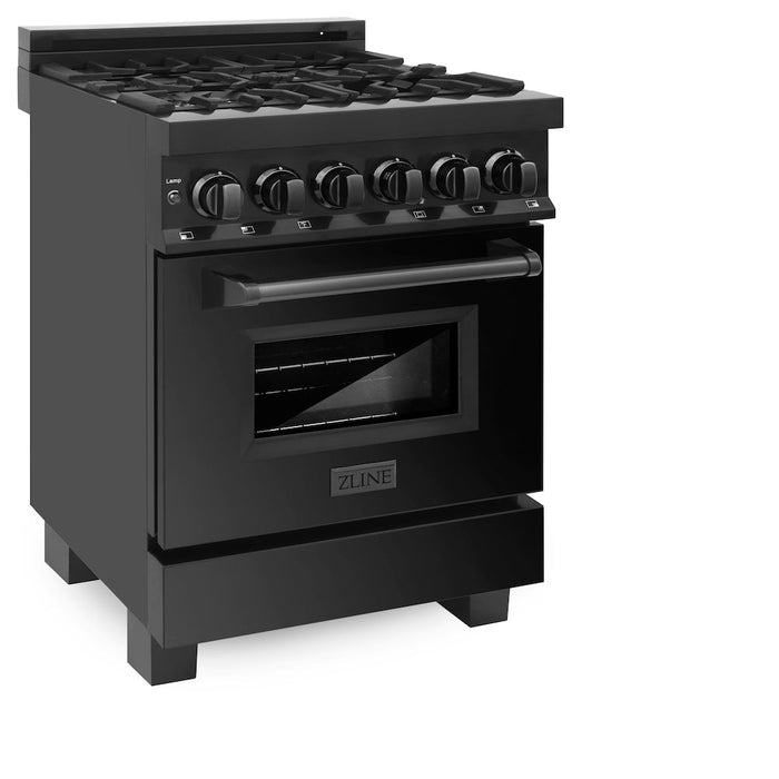 ZLINE 24 in. 2.8 cu. ft. Legacy Dual Fuel Range with 4 Burner Gas Cooktop and Electric Convection Oven in Black Stainless Steel (RAB-24)