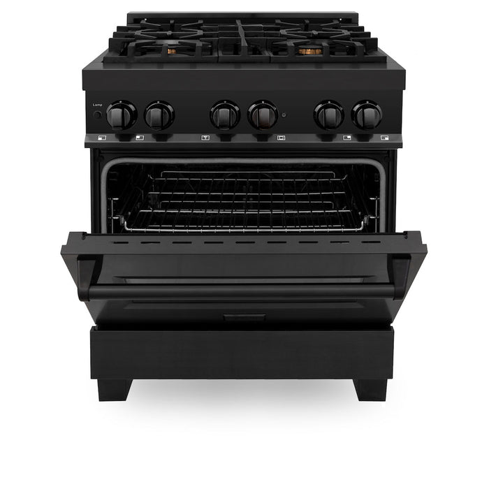 ZLINE 30 in. 4.0 cu. ft. Legacy Dual Fuel Range with Gas Cooktop and Electric Convection Oven in Black Stainless Steel with 4 Brass Burners (RAB-BR-30)