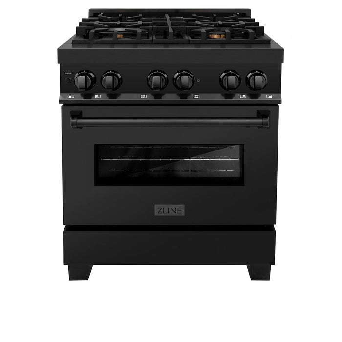 ZLINE 30 in. 4.0 cu. ft. Legacy Dual Fuel Range with Gas Cooktop and Electric Convection Oven in Black Stainless Steel with 4 Brass Burners (RAB-BR-30)