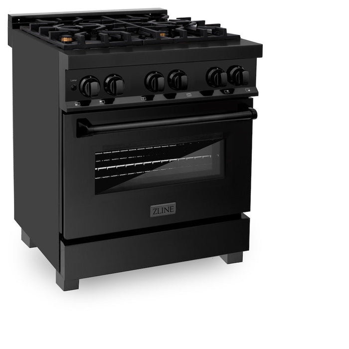 ZLINE 30 in. 4.0 cu. ft. Legacy Dual Fuel Range with Gas Cooktop and Electric Convection Oven in Black Stainless Steel with 4 Brass Burners (RAB-BR-30)