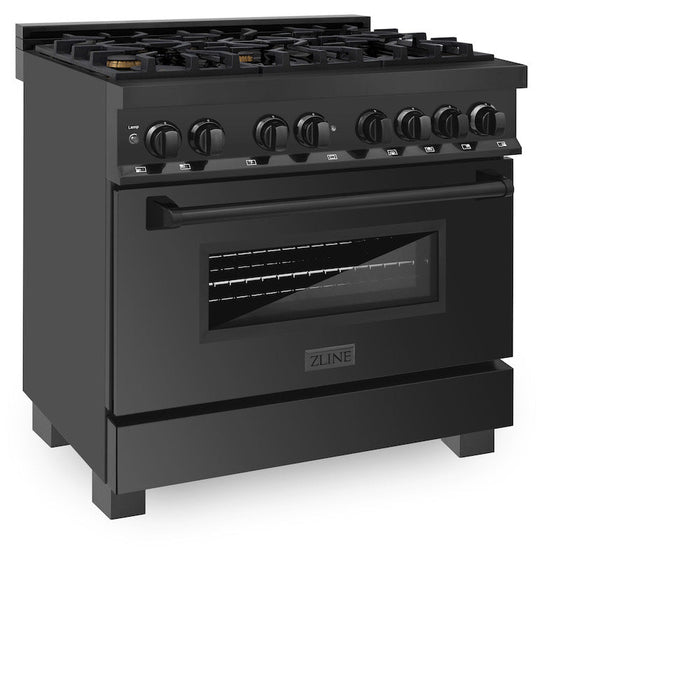 ZLINE 36 in. 4.6 cu. ft. Dual Fuel Range with Gas Stove and Electric Oven in Black Stainless Steel with Brass Burners (RAB-BR-36)