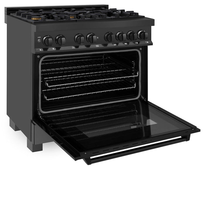 ZLINE 36 in. 4.6 cu. ft. Dual Fuel Range with Gas Stove and Electric Oven in Black Stainless Steel with Brass Burners (RAB-BR-36)