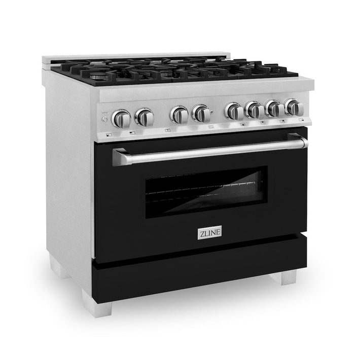 ZLINE 36 in. Professional Dual Fuel Range in Fingerprint Resistant Stainless Steel with Black Matte Door (RAS-BLM-36)