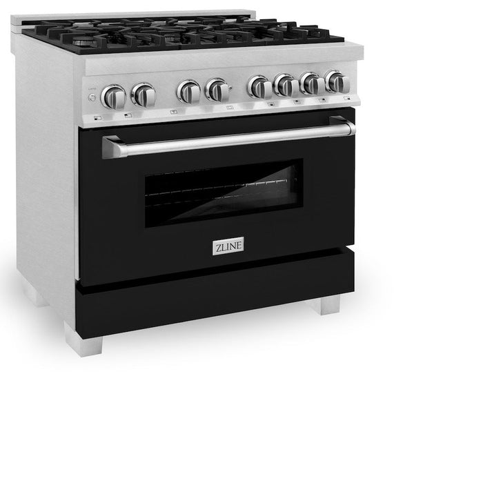 ZLINE 36 in. Professional Dual Fuel Range in Fingerprint Resistant Stainless Steel with Black Matte Door (RAS-BLM-36)