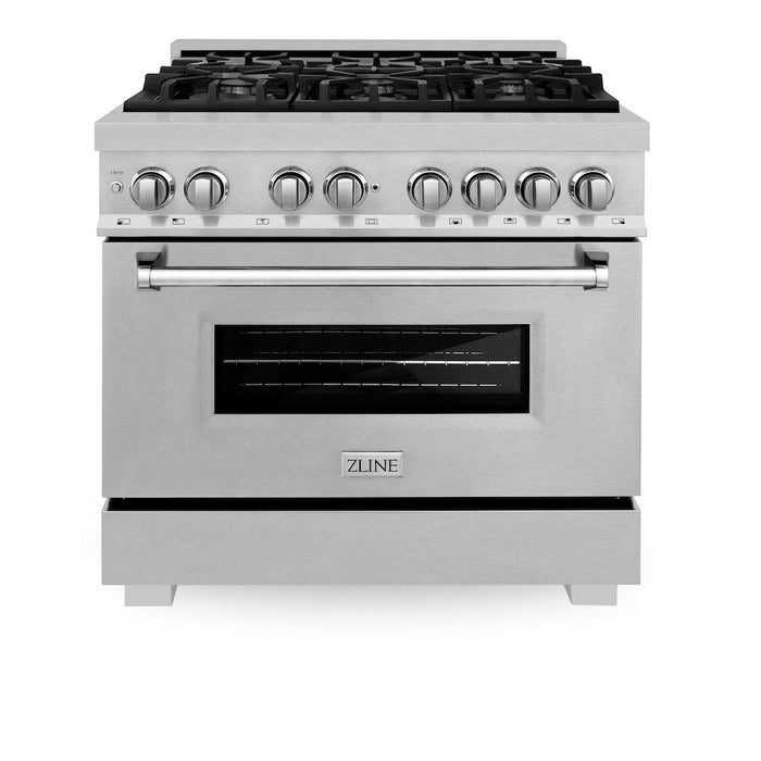 ZLINE 36 in. 4.6 cu. ft. Legacy Dual Fuel Range with 6 Burner Gas Cooktop and Electric Convection Oven in DuraSnow® Stainless Steel (RAS-SN-36)