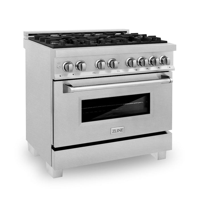 ZLINE 36 in. 4.6 cu. ft. Legacy Dual Fuel Range with 6 Burner Gas Cooktop and Electric Convection Oven in DuraSnow® Stainless Steel (RAS-SN-36)