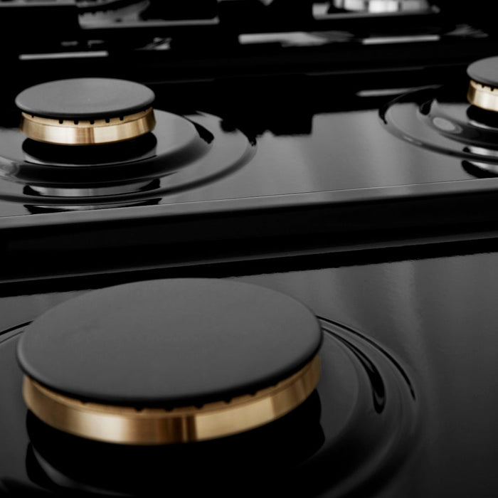 ZLINE Autograph Edition 30 in. Porcelain Rangetop with 4 Gas Burners in DuraSnow® Stainless Steel with Matte Black Accents (RTSZ-30-MB)