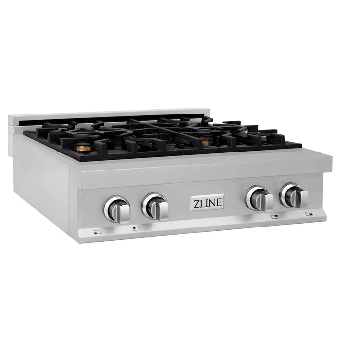 ZLINE 30 in. Porcelain Gas Rangetop in Fingerprint Resistant Stainless Steel with 4 Brass Burners (RTS-BR-30)