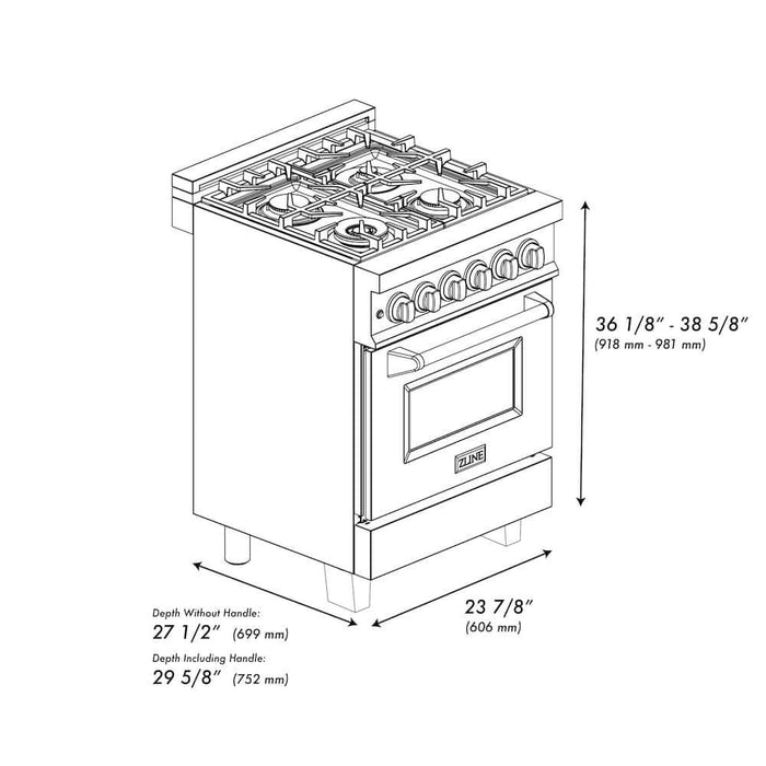 ZLINE 24 in. Professional Dual Fuel Range in Fingerprint Resistant Stainless Steel with Black Matte Door (RAS-BLM-24)