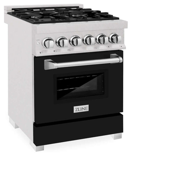 ZLINE 24 in. Professional Dual Fuel Range in Fingerprint Resistant Stainless Steel with Black Matte Door (RAS-BLM-24)