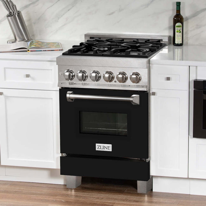 ZLINE 24 in. Professional Dual Fuel Range in Fingerprint Resistant Stainless Steel with Black Matte Door (RAS-BLM-24)