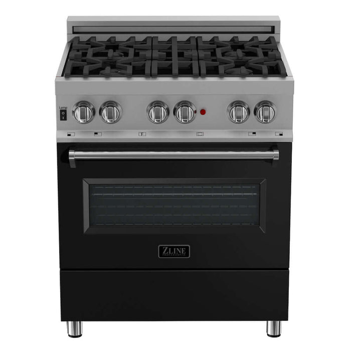 ZLINE 30 in. 4.0 cu. ft. Dual Fuel Range with Gas Stove and Electric Oven in All Fingerprint Resistant Stainless Steel with Black Matte Door (RAS-BLM-30)