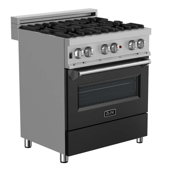 ZLINE 30 in. 4.0 cu. ft. Dual Fuel Range with Gas Stove and Electric Oven in All Fingerprint Resistant Stainless Steel with Black Matte Door (RAS-BLM-30)