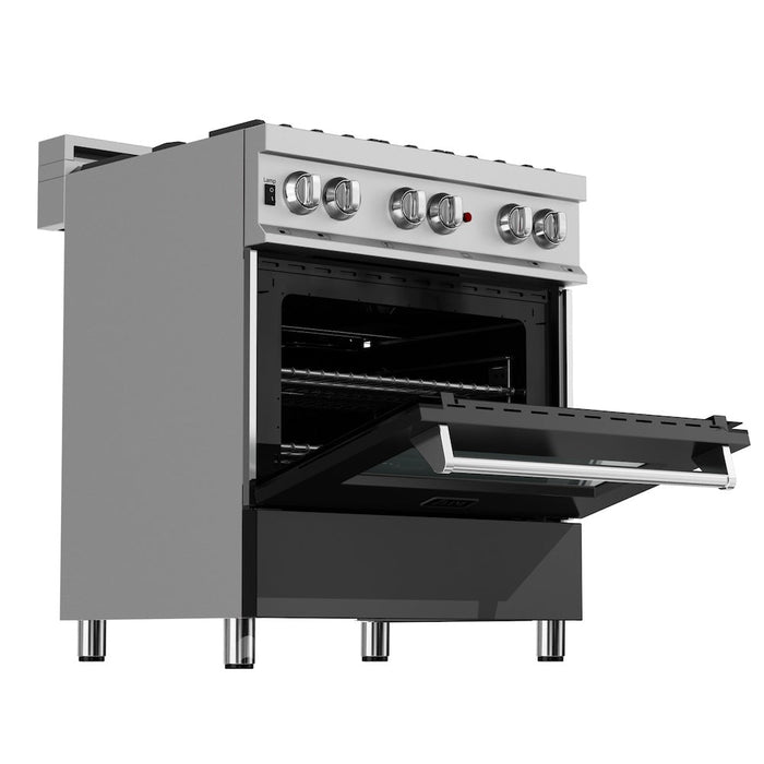 ZLINE 30 in. Kitchen Package with Fingerprint Resistant Stainless Steel Dual Fuel Range with Black Matte Door and Convertible Vent Range Hood (2KP-RASBLMRH30)