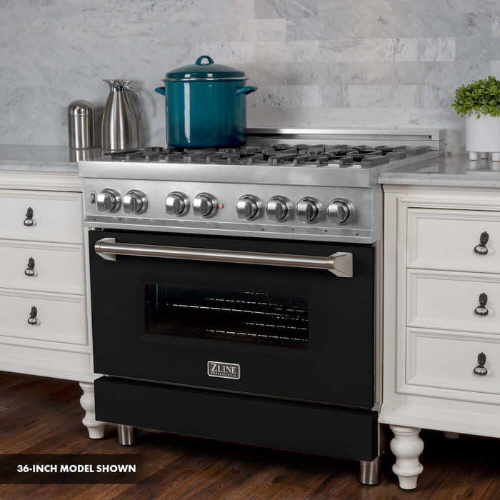 ZLINE 30 in. 4.0 cu. ft. Dual Fuel Range with Gas Stove and Electric Oven in All Fingerprint Resistant Stainless Steel with Black Matte Door (RAS-BLM-30)