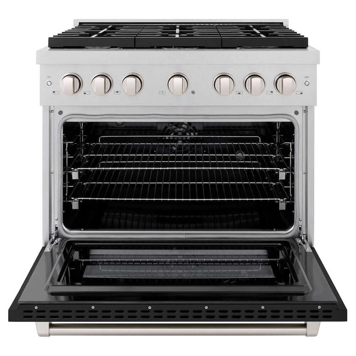 ZLINE 36 in. 5.2 cu. ft. Paramount Dual Fuel Range with 6 Burner Gas Cooktop and Electric Convection Oven in DuraSnow® Stainless Steel with Black Matte Door (SDRS-BLM-36)