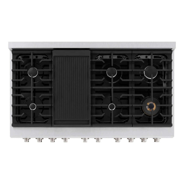 ZLINE 48 in. 6.7 cu. ft. Paramount Double Oven Dual Fuel Range with 8 Burner Gas Cooktop in DuraSnow® Stainless Steel with Black Matte Doors (SDRS-BLM-48)