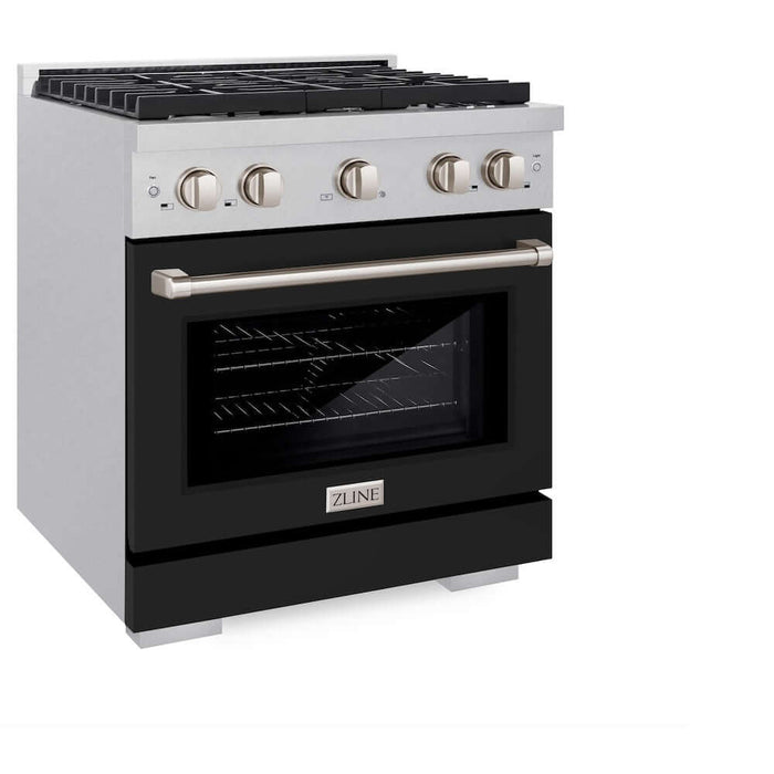 ZLINE 30 in. 4.2 cu. ft. Paramount Gas Range with 4 Burner Cooktop and Convection Gas Oven in DuraSnow® Stainless Steel with Black Matte Door (SGRS-BLM-30)