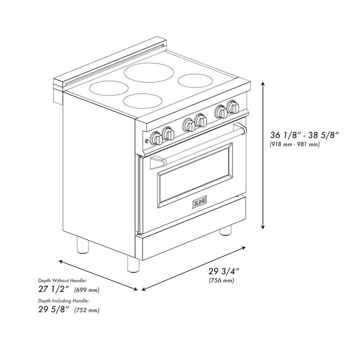 ZLINE 30 in. 4.0 cu. ft. Induction Range with a 4 Element Stove and Electric Oven in Black Matte (RAINDS-BLM-30)