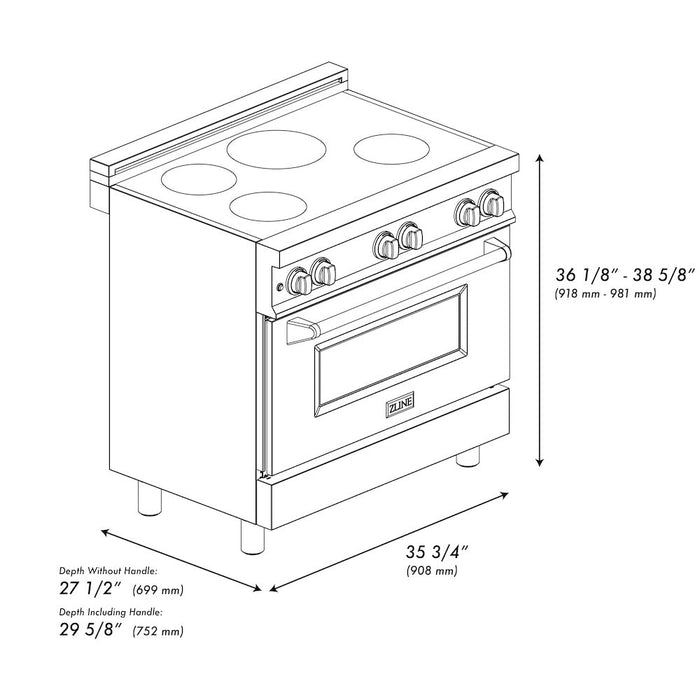 ZLINE 36 in. 4.6 cu. ft. Induction Range with a 5 Element Stove and Electric Oven in Black Matte (RAINDS-BLM-36)