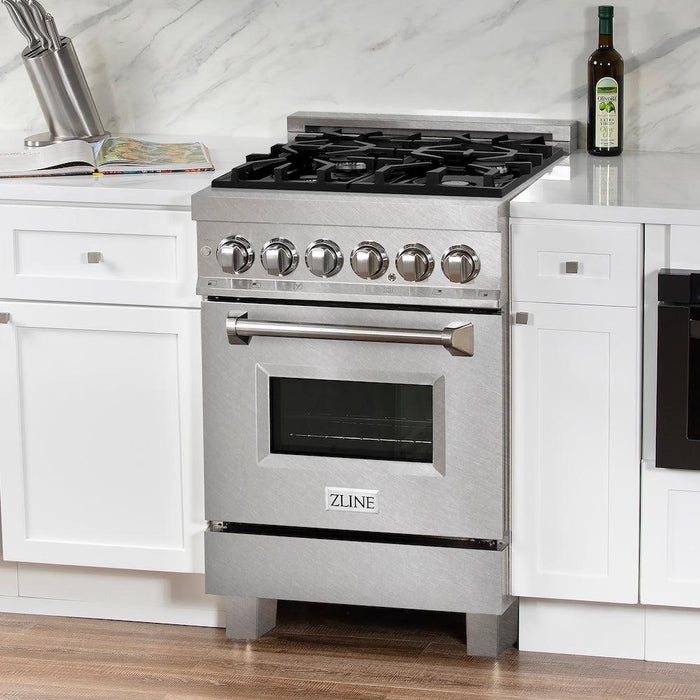 ZLINE 24 in. 2.8 cu. ft. Dual Fuel Range with Gas Stove and Electric Oven in Fingerprint Resistant Stainless Steel (RAS-SN-24)