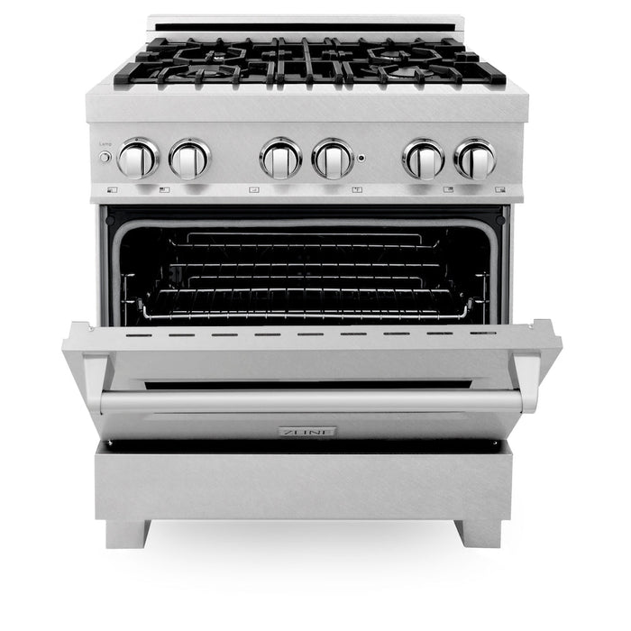 ZLINE 30 in. 4.0 cu. ft. Legacy Dual Fuel Range with 4 Burner Gas Cooktop and Electric Convection Oven in DuraSnow® Stainless Steel (RAS-SN-30)