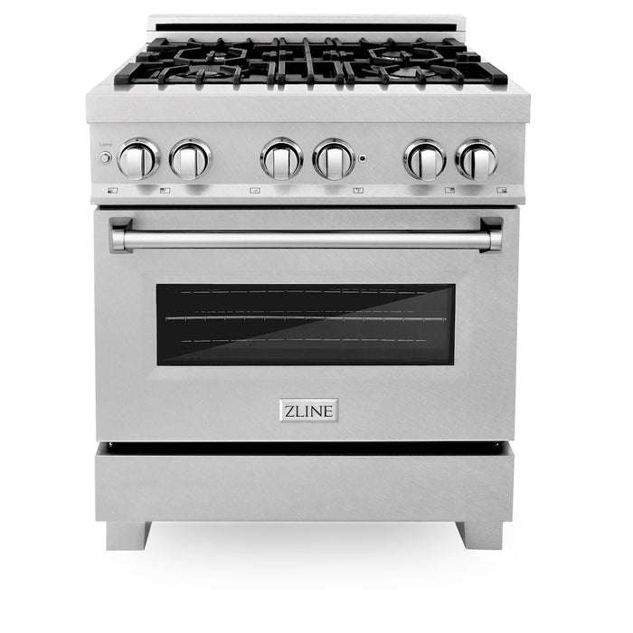 ZLINE 30 in. 4.0 cu. ft. Legacy Dual Fuel Range with 4 Burner Gas Cooktop and Electric Convection Oven in DuraSnow® Stainless Steel (RAS-SN-30)