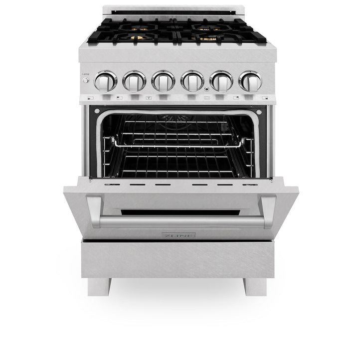 ZLINE 24 in. 2.8 cu. ft. Dual Fuel Range with Gas Stove and Electric Oven in Fingerprint Resistant Stainless Steel with Brass Burners (RAS-SN-BR-24)